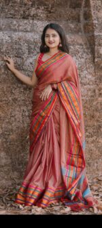 Narayanpet Mercerised Cotton Saree with Elephant Border & Stripe Pallu – 6.2m with Blouse - Image 4