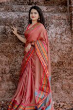Narayanpet Mercerised Cotton Saree with Elephant Border & Stripe Pallu – 6.2m with Blouse - Image 3