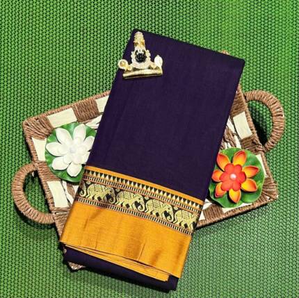 Handwoven Narayanpet Saree with Running Blouse in Pure Cotton 2/100 Count – Traditional South Indian Design at Low Price