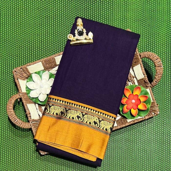 Handwoven Narayanpet Saree with Running Blouse in Pure Cotton 2/100 Count – Traditional South Indian Design at Low Price