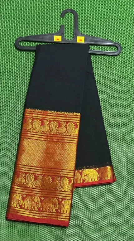 Handwoven Narayanpet saree with traditional long border and running blouse – 100-count cotton fabric