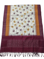 Handwoven Ikat Dupatta with Kalamkari Floral Print – Maroon & Mustard Elegance