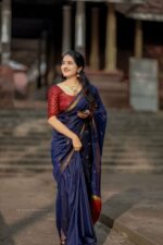 Soft Nylon Silk Blended Saree with Full Body Butti Weave & Running Blouse - Image 5
