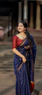 Soft Nylon Silk Blended Saree with Full Body Butti Weave & Running Blouse - Image 3