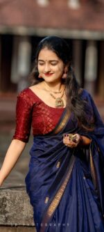 Soft Nylon Silk Blended Saree with Full Body Butti Weave & Running Blouse - Image 2