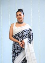 Black And white Theliya Rumal Saree with Blouse – 6.2 Meters of Heritage Elegance