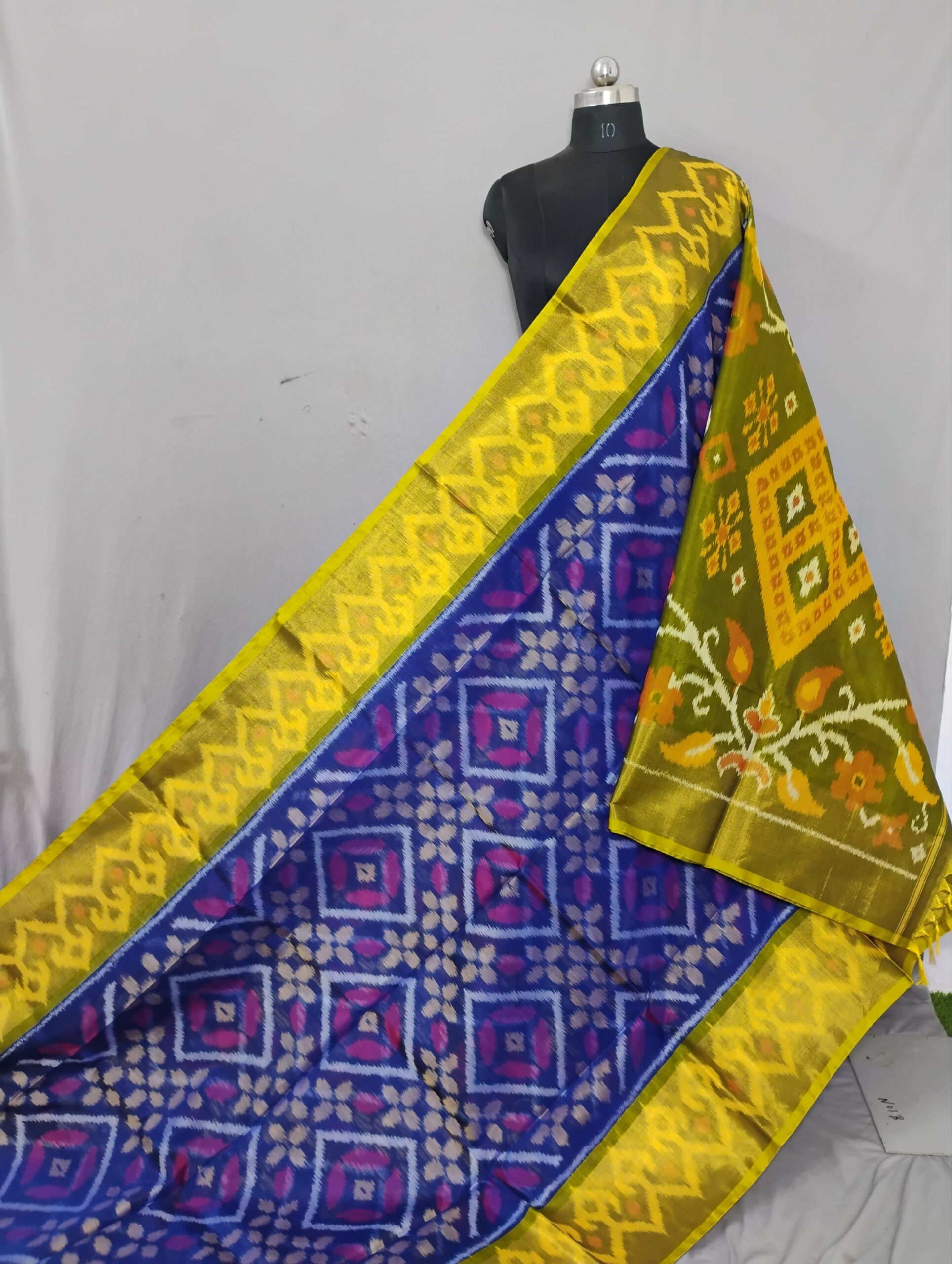 2025/07/1000359014-scaled.jpg Pochampally Saree in Cotton Silk with Ikat Design & Blouse - Image 1