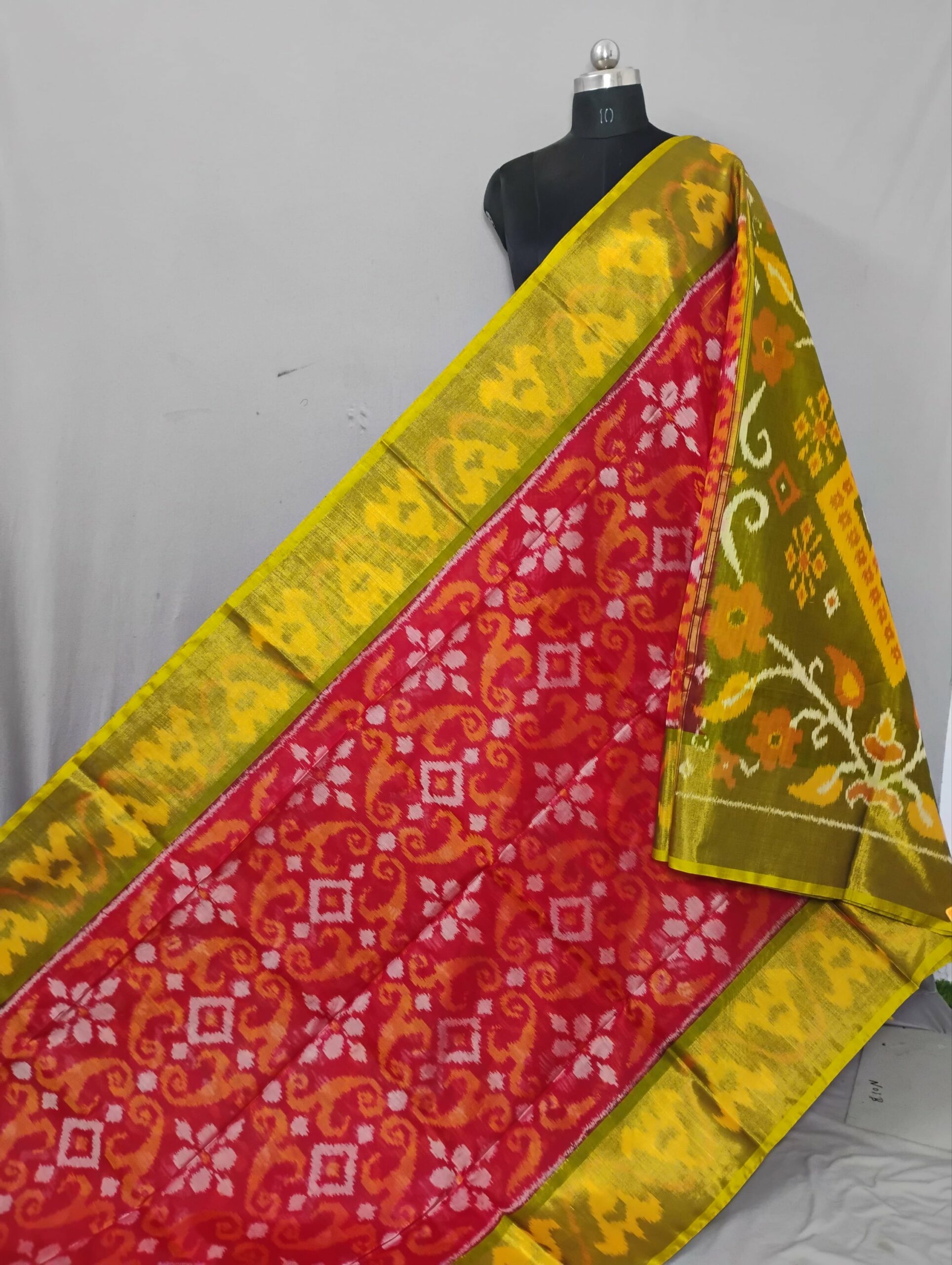 2025/07/1000359017-scaled.jpg Pochampally Saree in Cotton Silk with Ikat Design & Blouse - Image 1