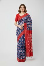 Pure Cotton Pochampally Saree with Double Ikat Teliya Design - Image 2