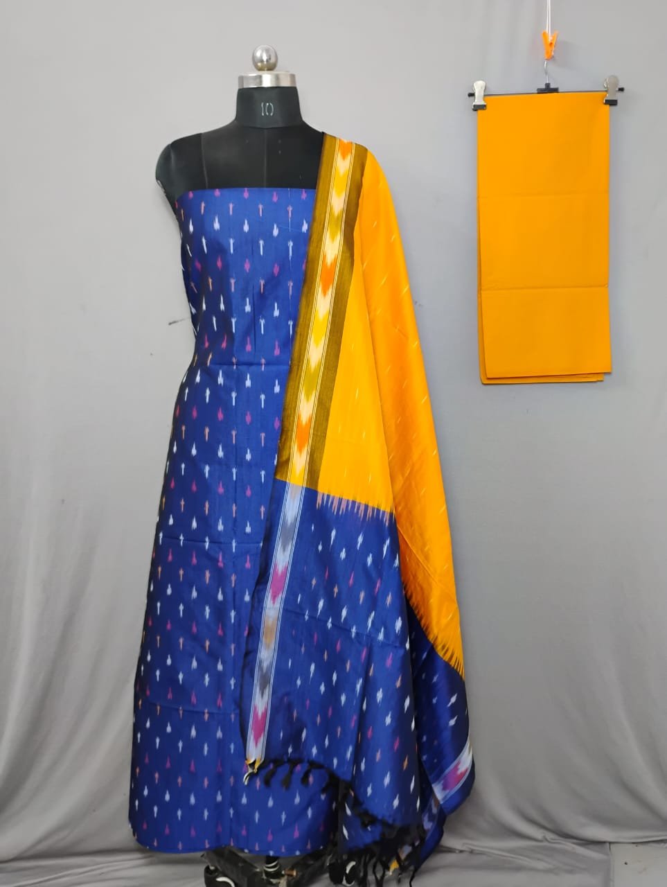 2025/07/1000404014.jpg Elegant Cotton Silk Ikat Dress Material Set – 3 Pieces - Image 1