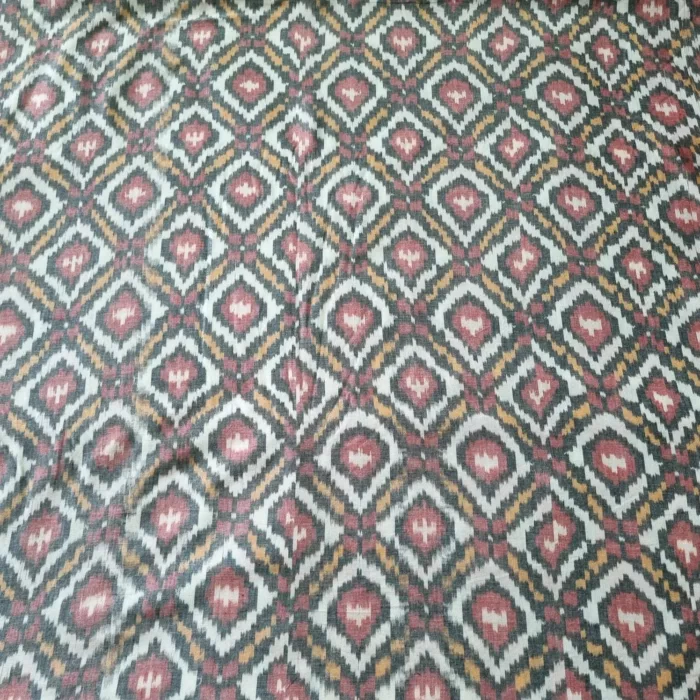 Eco-friendly 2/60 count pure cotton fabric featuring Ikat weave"