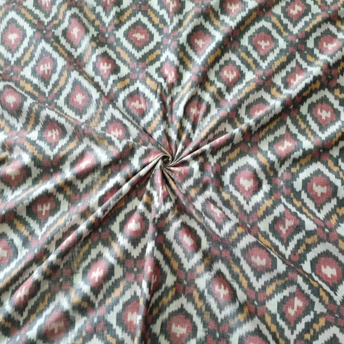 Eco-friendly 2/60 count pure cotton fabric featuring Ikat weave"