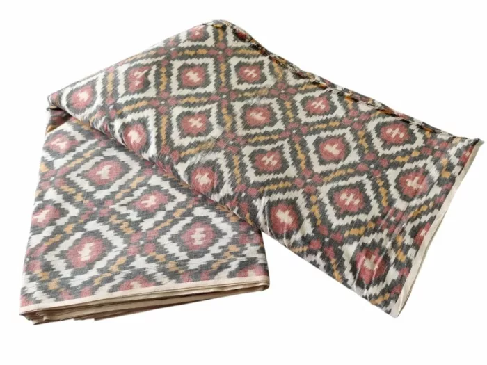 Eco-friendly 2/60 count pure cotton fabric featuring Ikat weave"