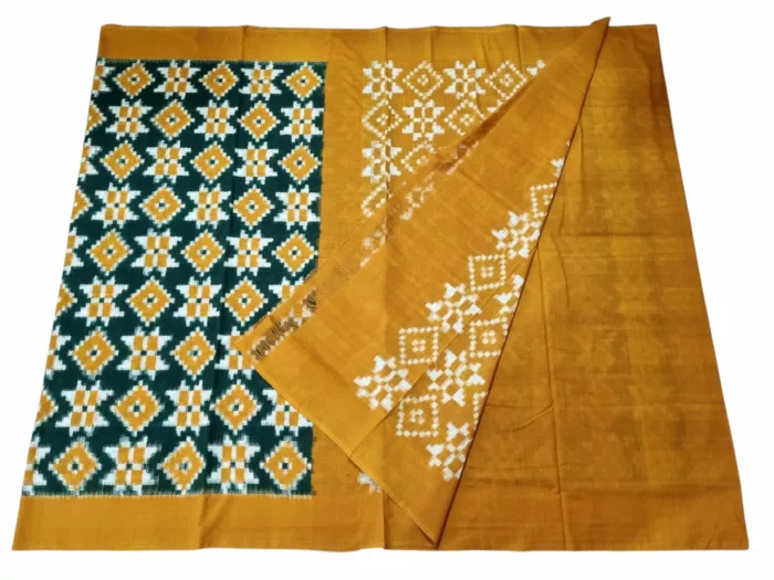 6.2 Meter Double Ikat Saree in Cotton with Contrast Blouse