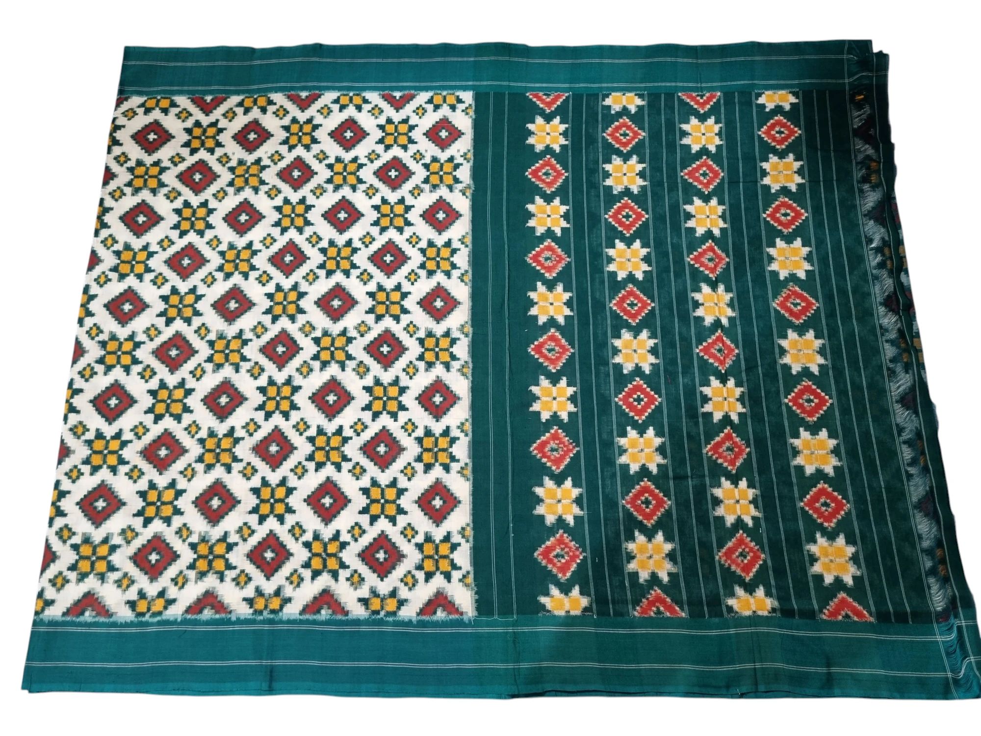 wp-17514683106986054323370672284428.webp Authentic Double Ikat Teliya Saree – Handwoven Cotton Masterpiece - Image 1