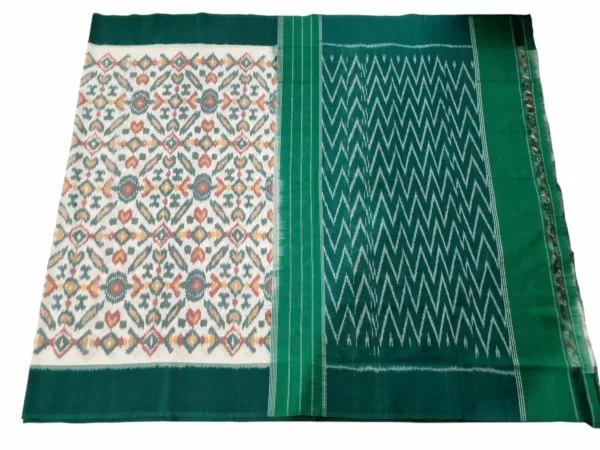 Handwoven green Ikat cotton saree with traditional pattern