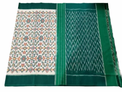 Handwoven green Ikat cotton saree with traditional pattern