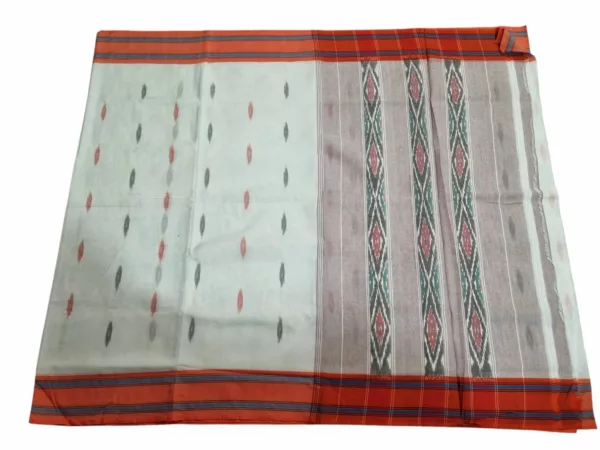 Elegant lightweight Pochampally cotton saree with geometric patterns – no blouse included