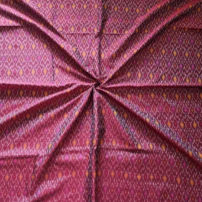 Breathable cotton silk fabric roll with vibrant Ikat