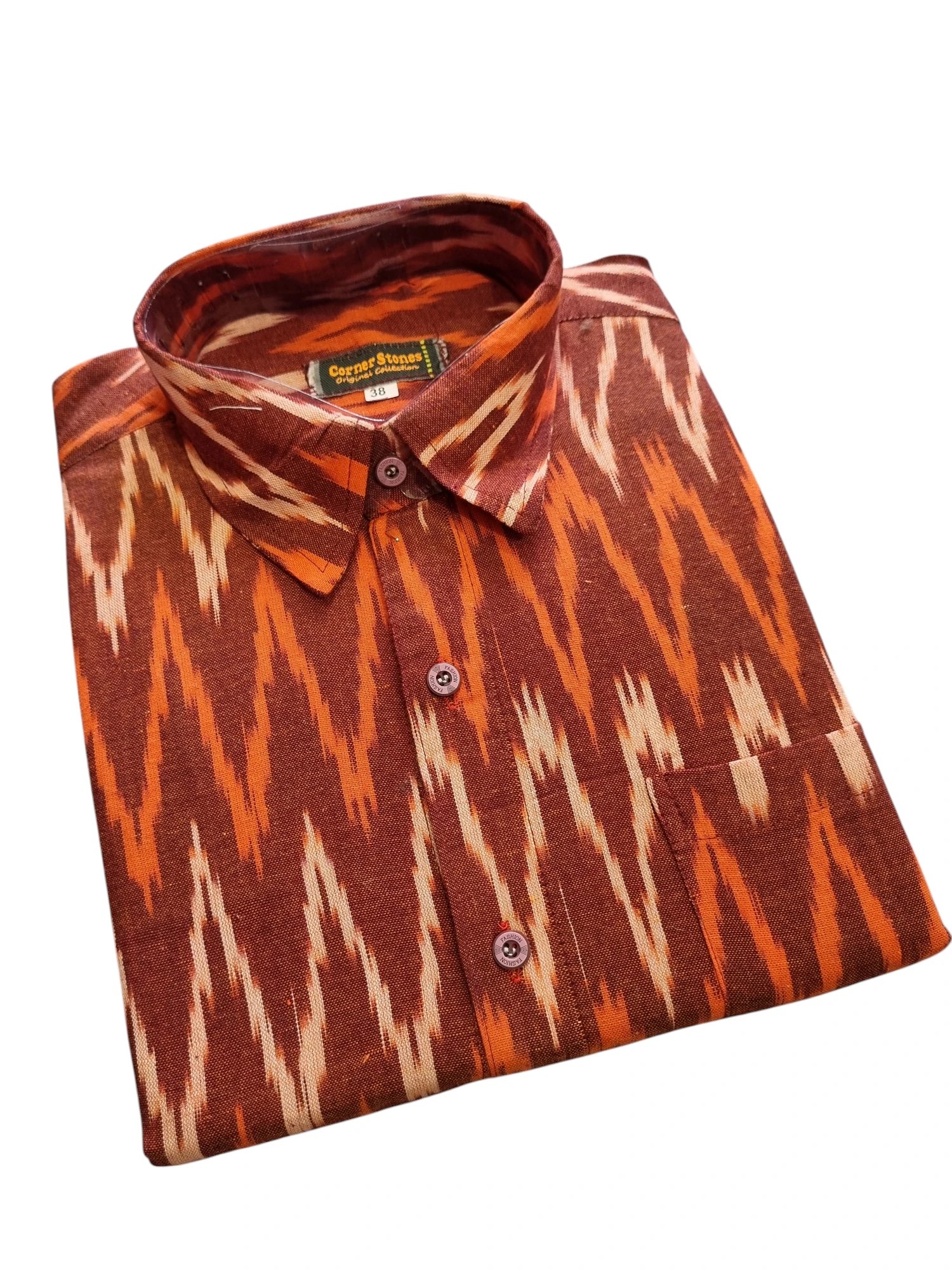 2025/08/1000364722.jpg Ikat pure Cotton shirt M Size - Image 1