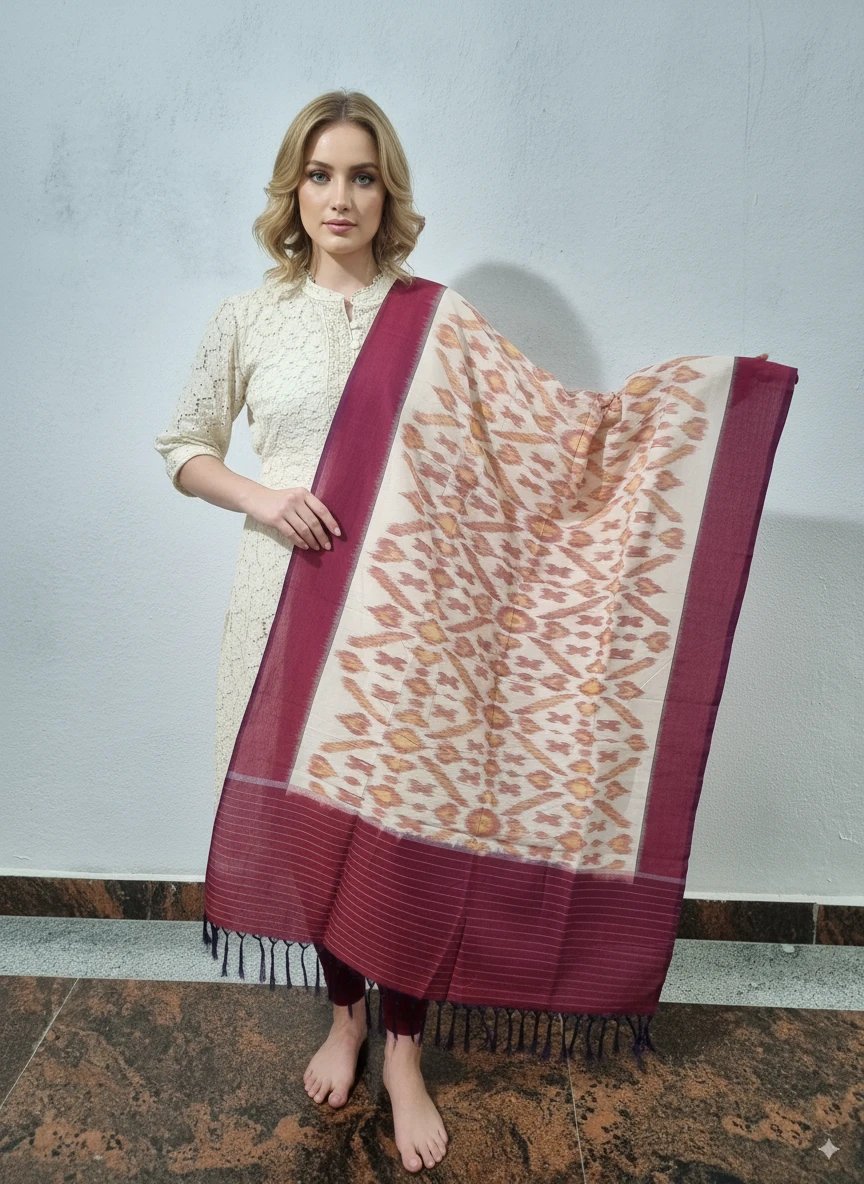2025/09/1000381668.jpg Pure Cotton Pochampally Dupatta handwoven - Image 1