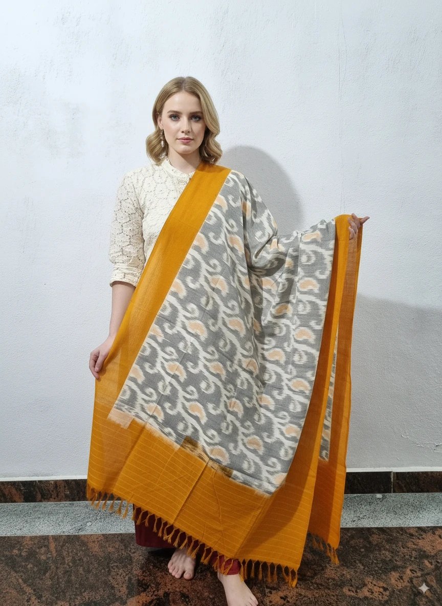 2025/09/1000381670.jpg Pure Cotton Pochampally Dupatta handwoven - Image 1