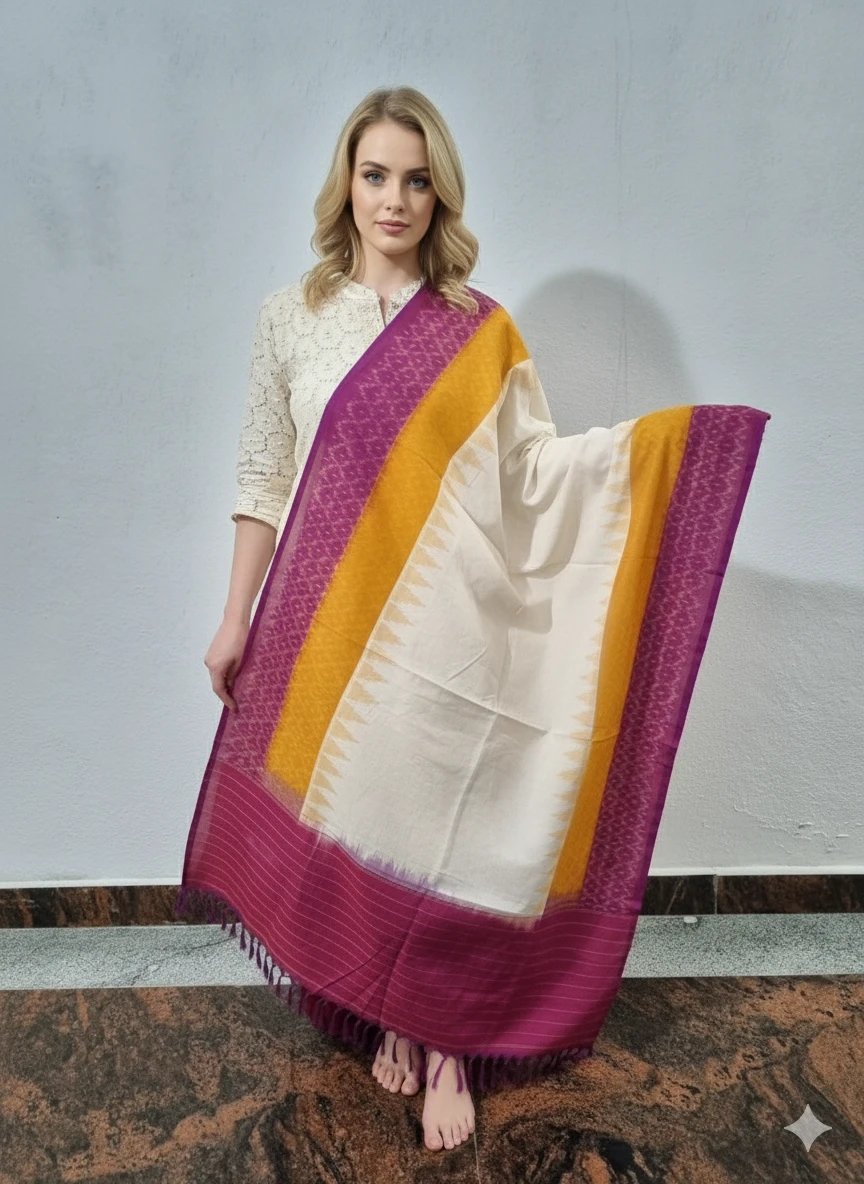 2025/09/1000381693.jpg Pure Cotton Pochampally Dupatta handwoven - Image 1