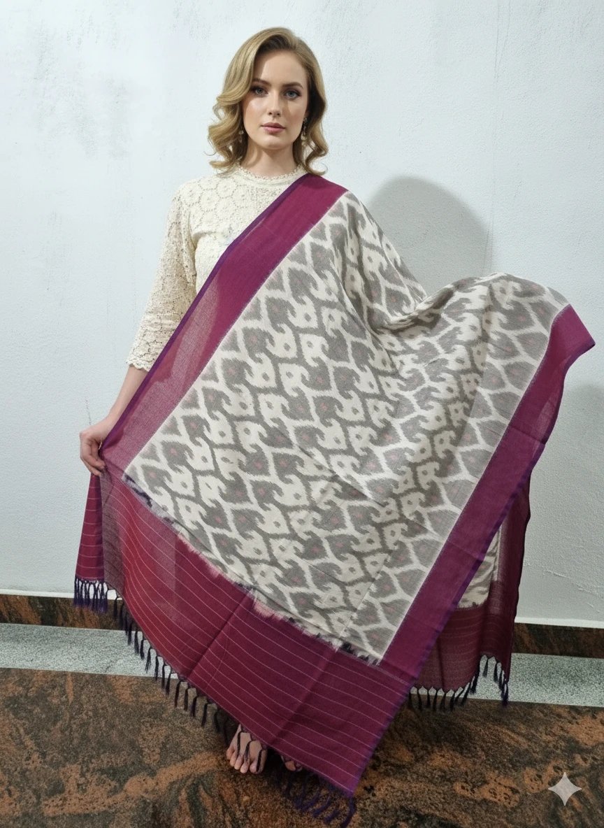 2025/09/1000382394.jpg Pure Cotton Pochampally Dupatta handwoven - Image 1