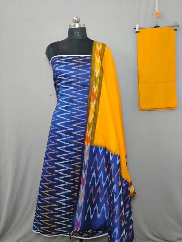 Elegant Cotton Silk Ikat Dress Material Set – 3 Pieces