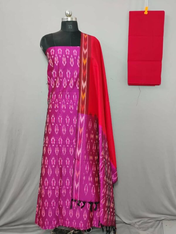 Elegant Cotton Silk Ikat Dress Material Set – 3 Pieces