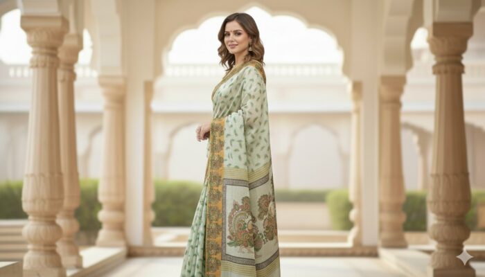 Premium Swastik fancy Silk Saree with Matching Blouse Piece