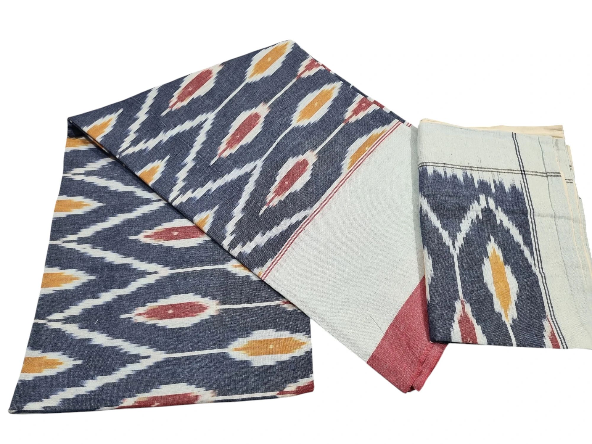 wp-17598358694496444178587859714957.webp Authentic Pochampally Ikat Bedsheet – King Size 9x7 ft with 2 Pillow Covers | Handwoven - Image 1