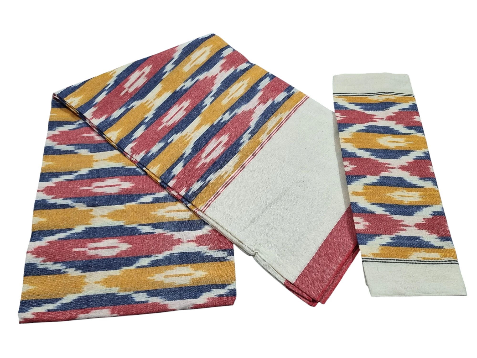 wp-1759835871123856592787869472259.webp Authentic Pochampally Ikat Bedsheet – King Size 9x7 ft with 2 Pillow Covers | Handwoven - Image 1